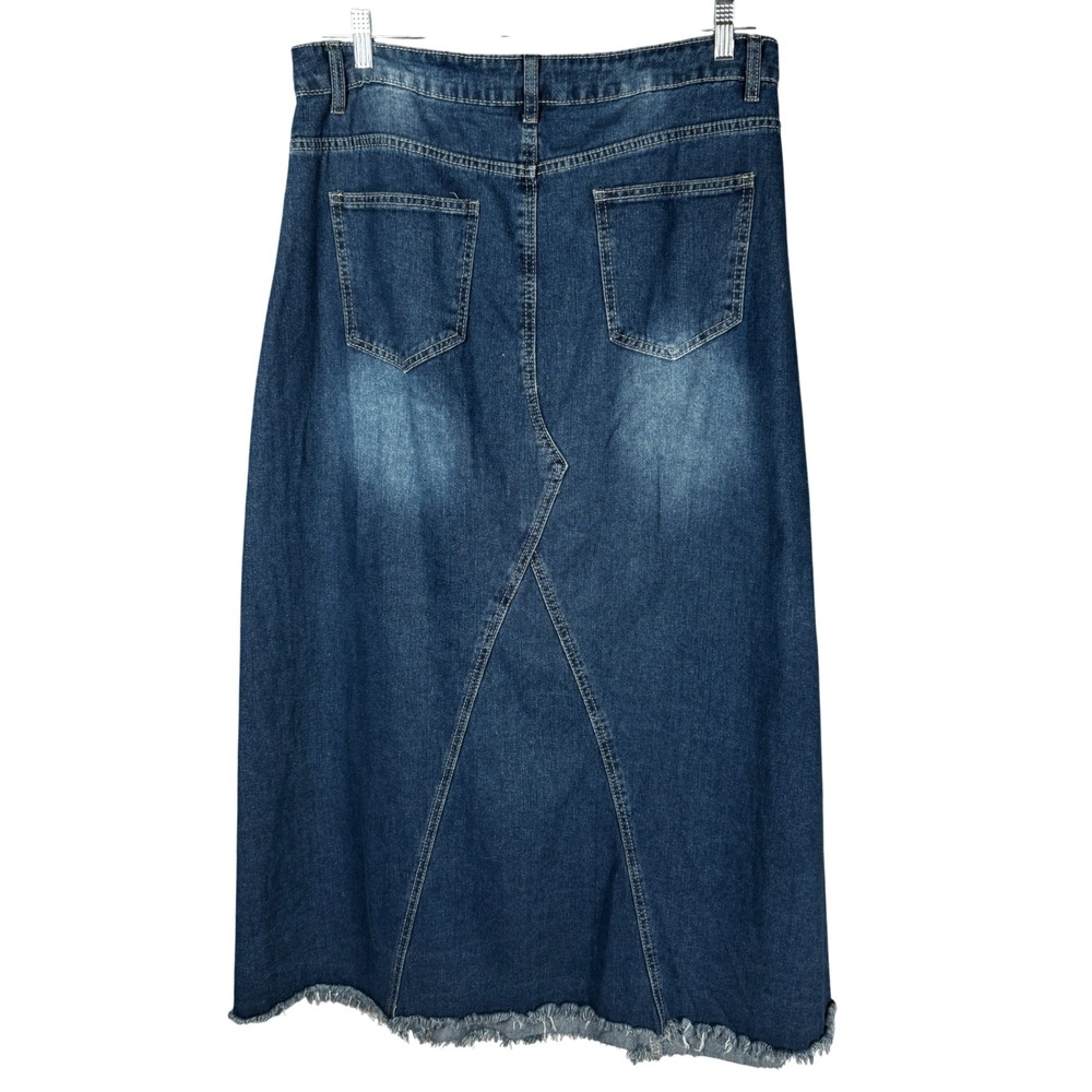SHEIN CURVE Blue Denim Maxi Skirt Frayed Hem A-Line Country Plus Sz 0XL - Picture 5 of 11